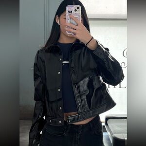 ShopEvelynne Black Faux Leather Cropped Jacket